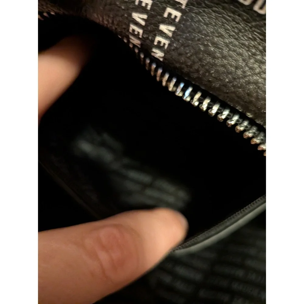 Steve Madden Black Logo Print Pebbled Leather Backpack Front Zip Pockets